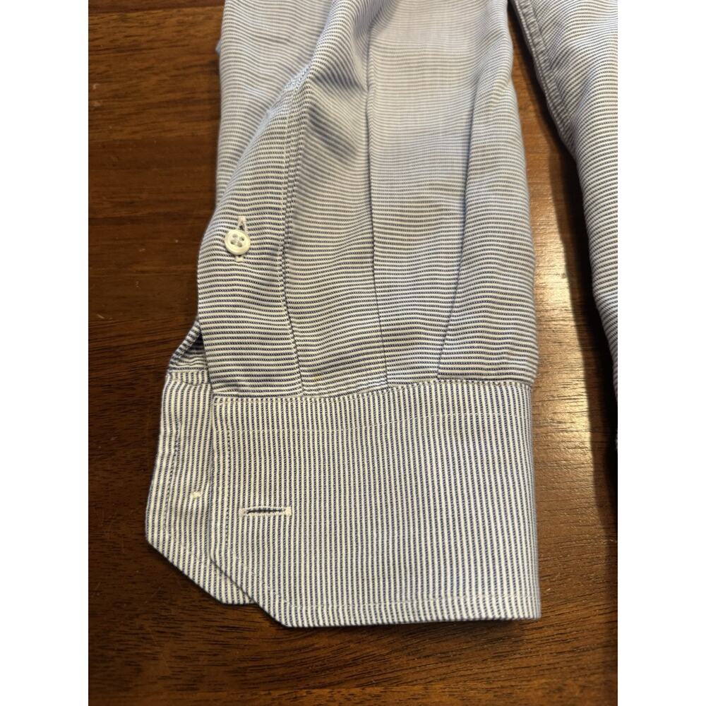 16 / 33 Gitman Bros Tailored Fit Button Up Long Sleeve Dress Shirt Blue Stripe - Picture 7 of 10